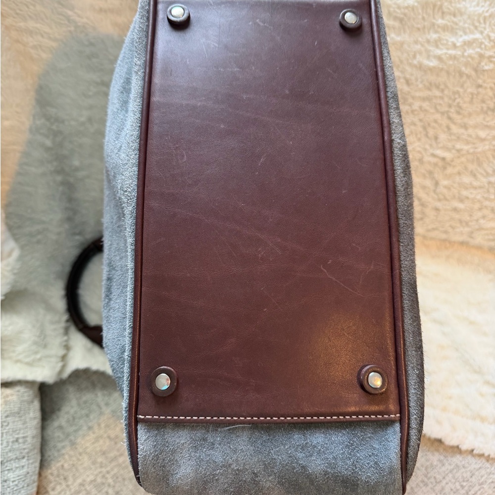 Coach Vintage Gray Suede-Brown Leather #5995 Tote 16.5x12.5 2003 - Picture 6 of 15